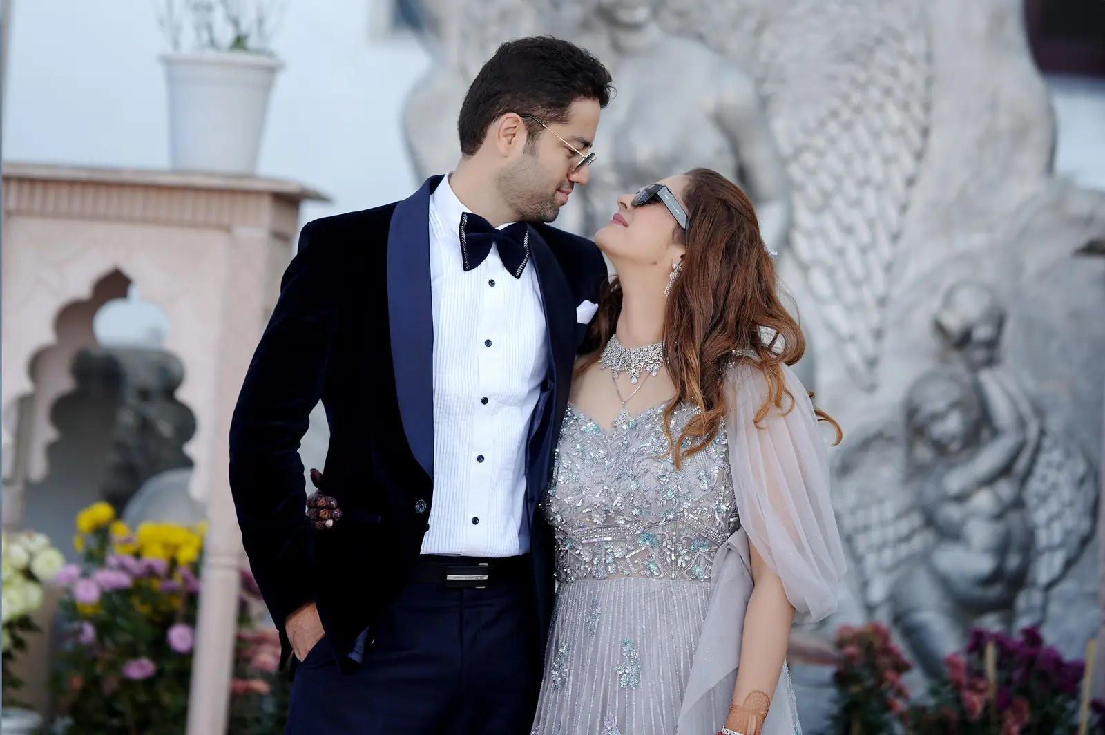 Romantic engagement portrait of the couple.