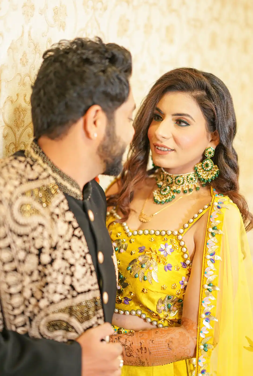 Engagement couple portrait with stylish modern posing