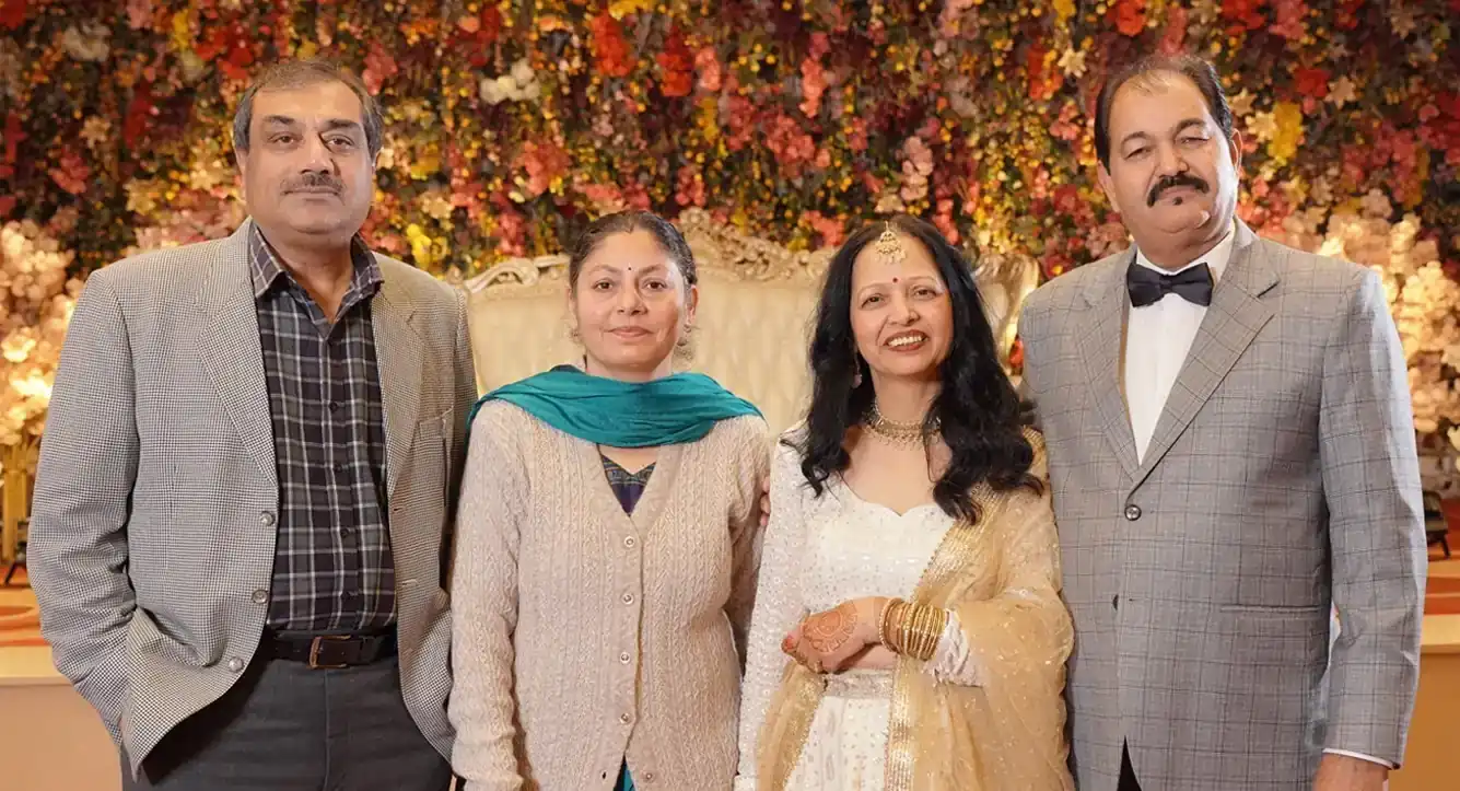 Engagement couple standing together in a scenic spot.