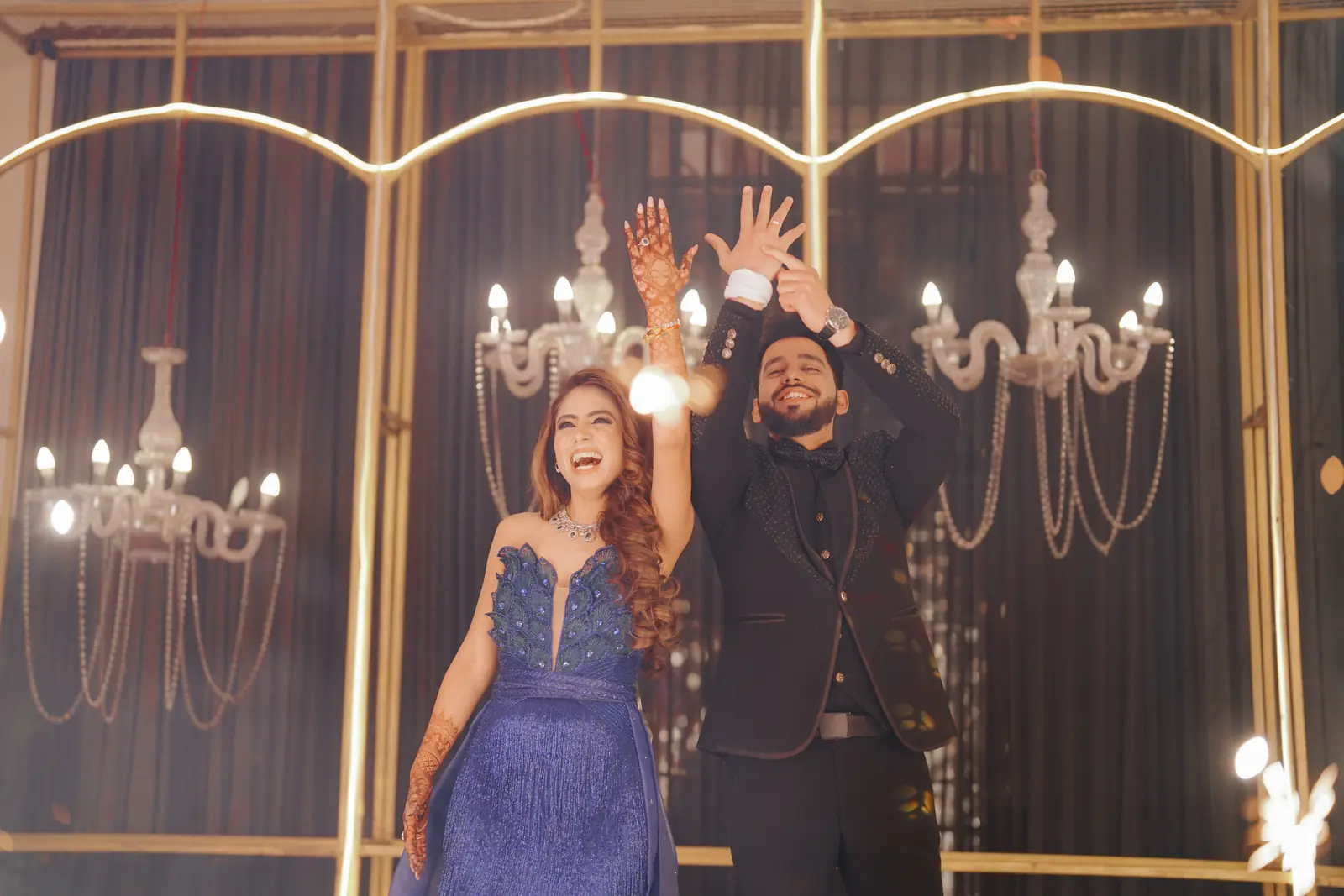 Elegant engagement photoshoot couple portrait in outdoor setting