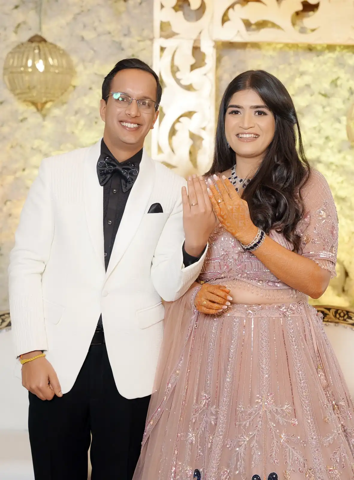 Elegant engagement photoshoot couple portrait in outdoor setting