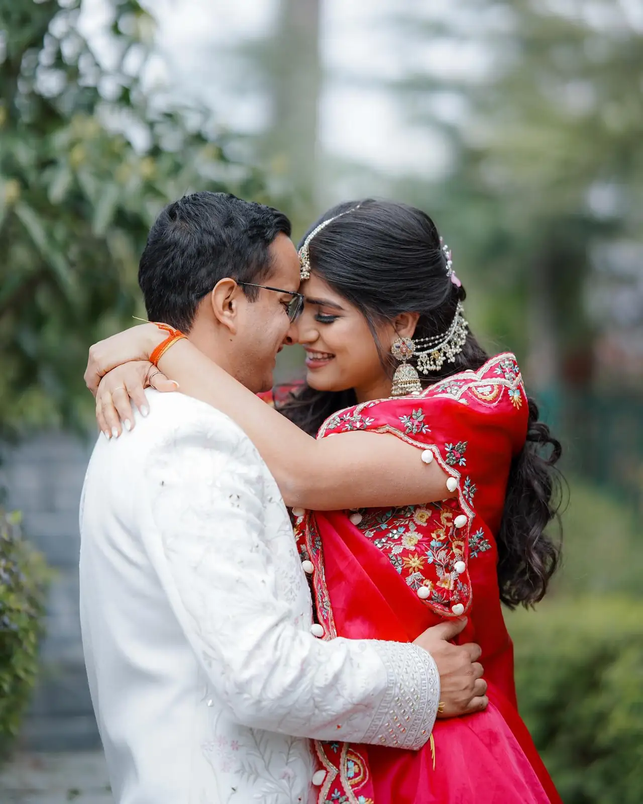 Romantic Indian wedding couple portrait captured with a wedding photoshoot