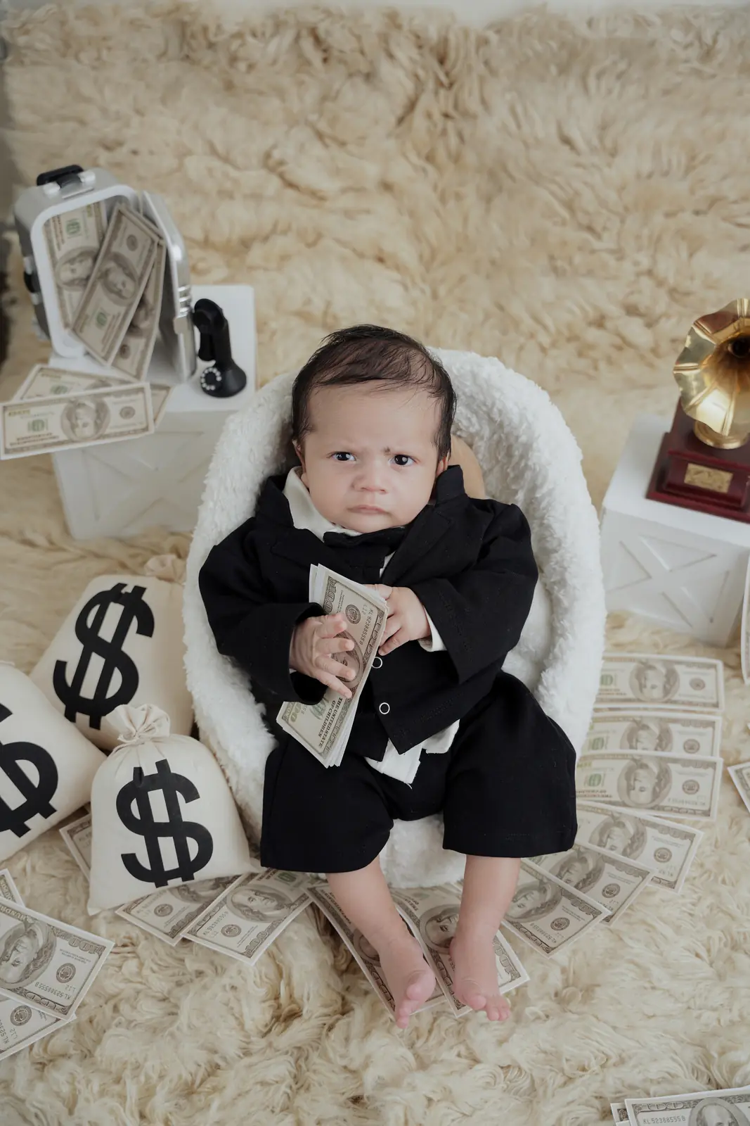 Close-up newborn baby photo taken in a soft, cozy setup