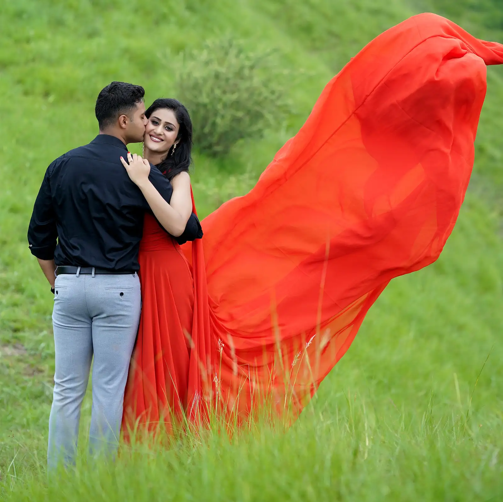 Pre-wedding shoot featuring couple in stylish pose