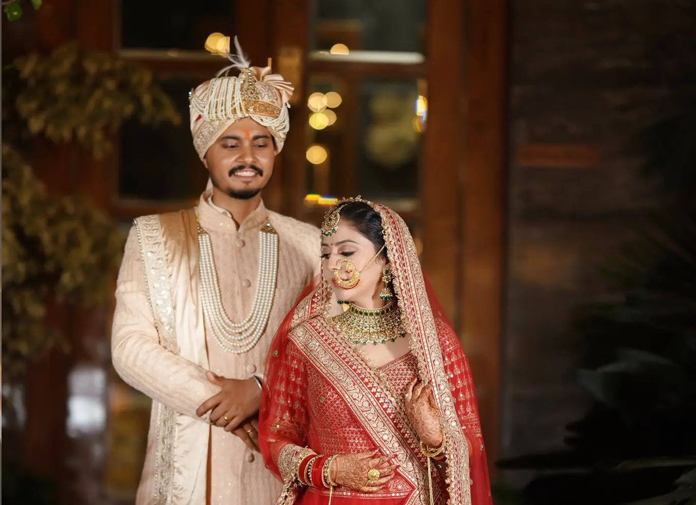 Traditional Indian wedding photoshoot capturing bride and groom together