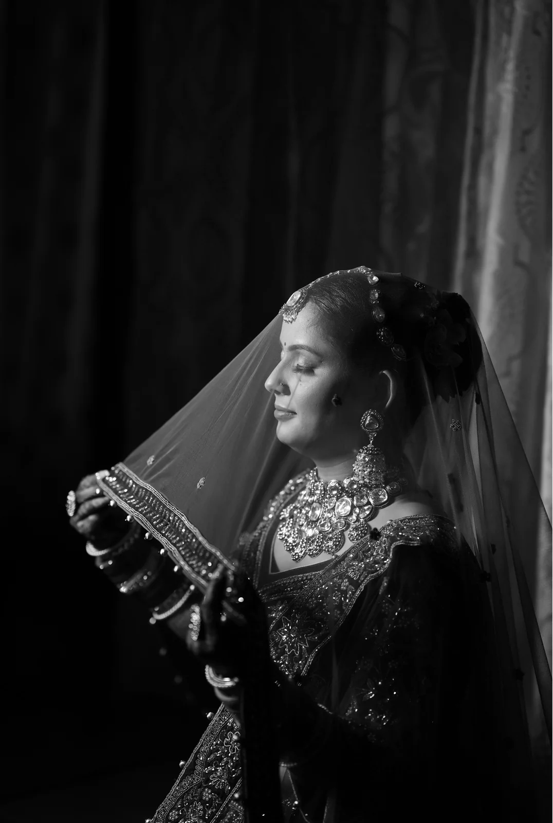 Cinematic wedding portrait of the couple captured during their ceremony shoot