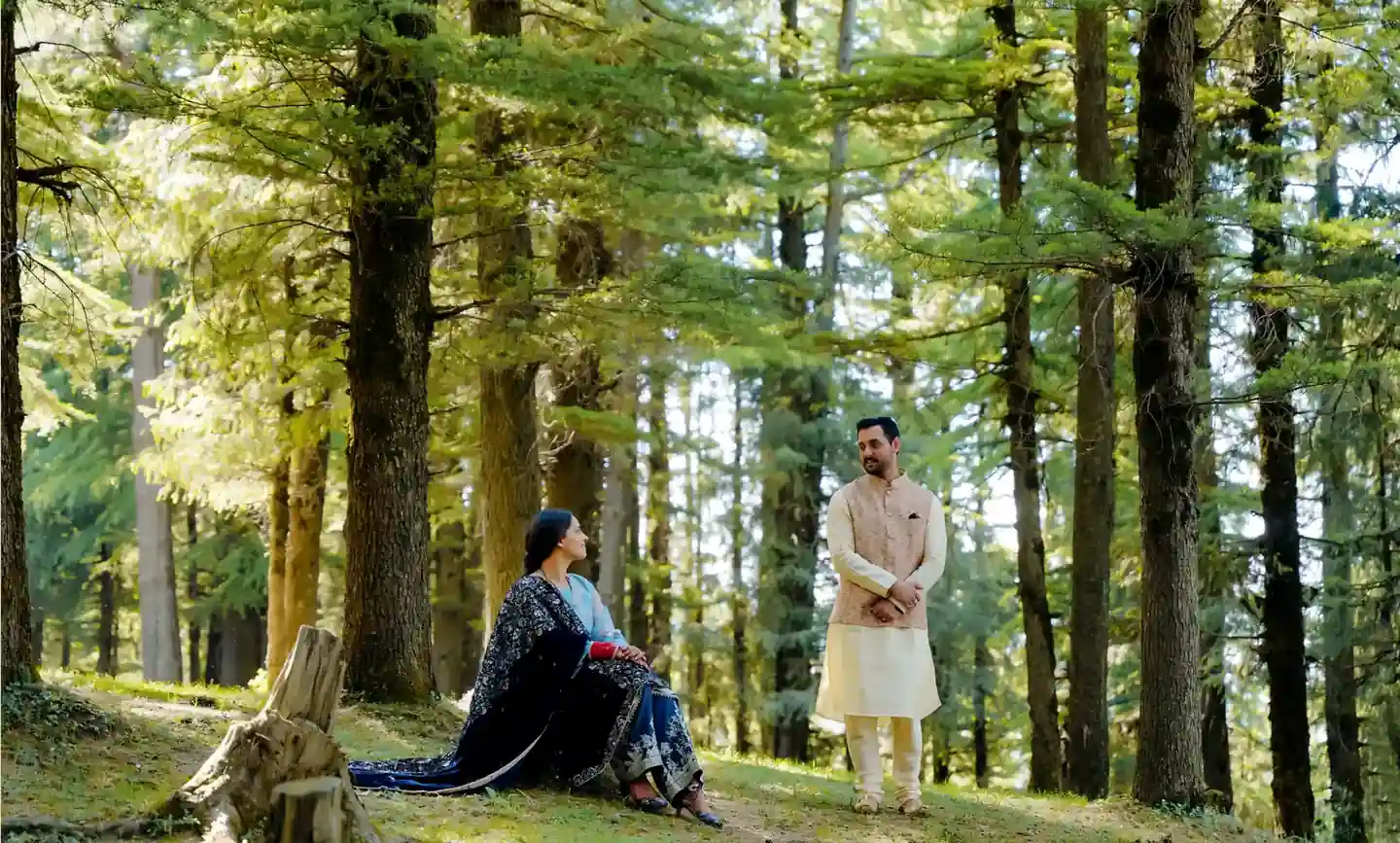 Bride and groom sharing a candid moment during their wedding day